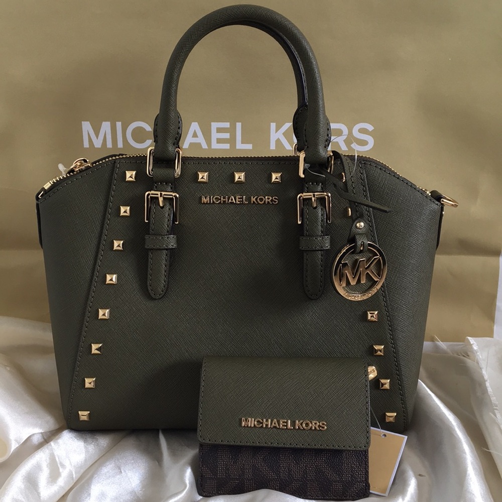 NWT Michael Kors Olive Ciara Bag & Wallet Set